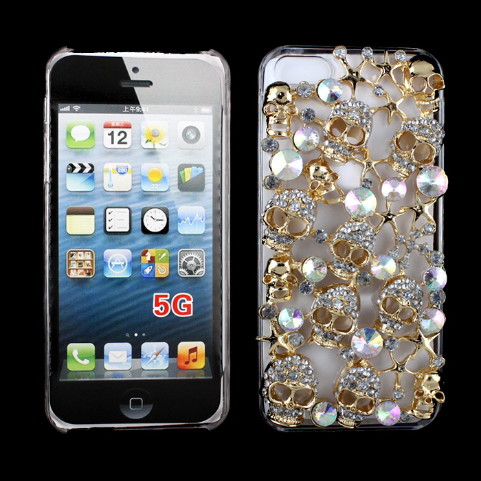 iPhone 5S 5 3D Clear Crystal Diamond Case (Gold SKULL)
